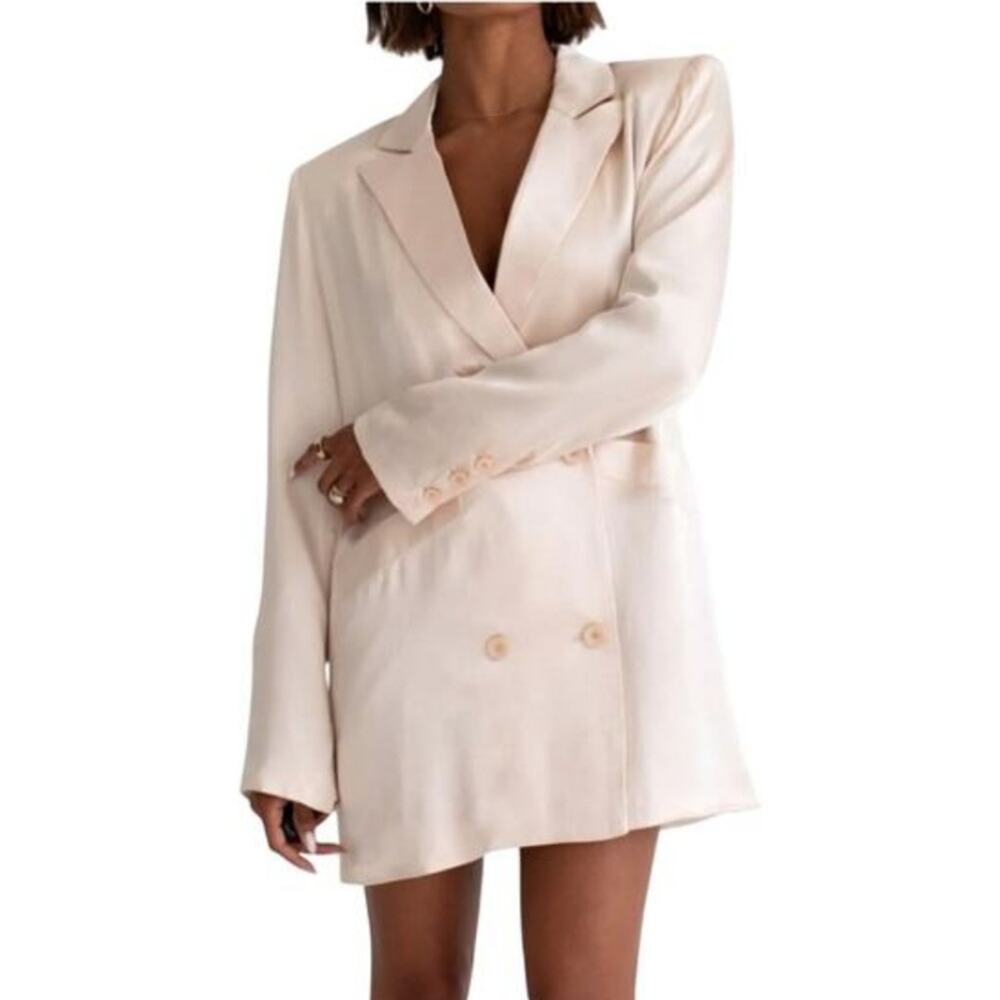 Rumored James Satin Blazer Dress Champagne Double Breasted Revolve NWT Small S